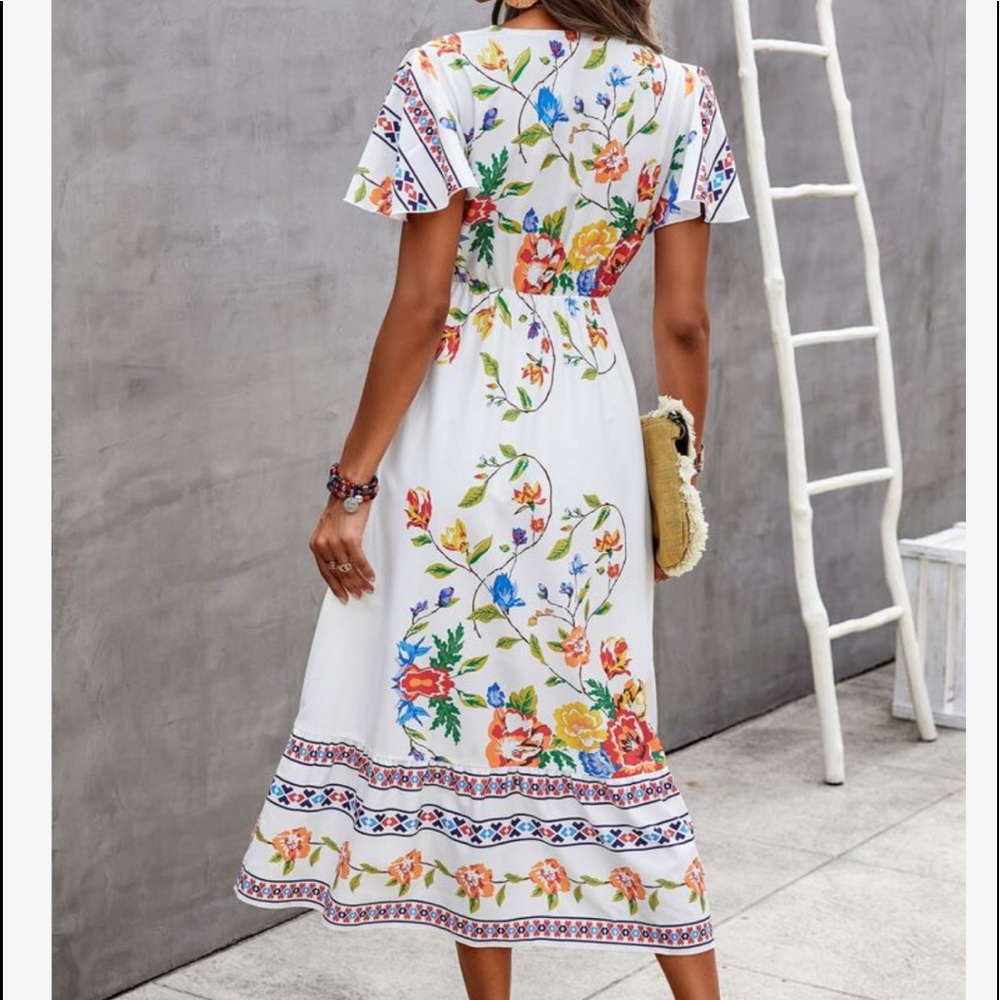 Boho Floral Paisley Print Butterfly Sleeve Dress - Picture 4 of 7
